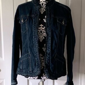 Chico's‎ Women's Denim Jacket Size 2 Blue Ruffle Trim Basic Style